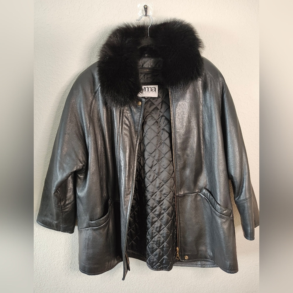 Black Leather Jacket with Fur Collar